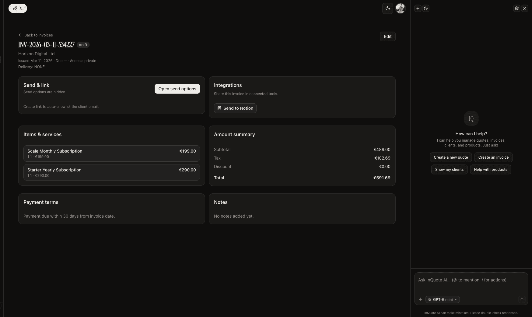 Turn quotes into invoices